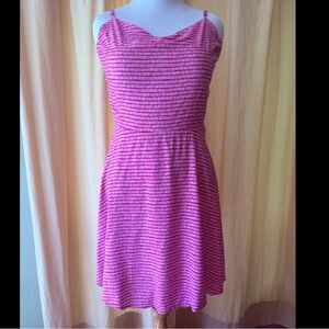 Old Navy Fit & Flare Cami Mini Tall Pink Striped Dress Adjustable Strap